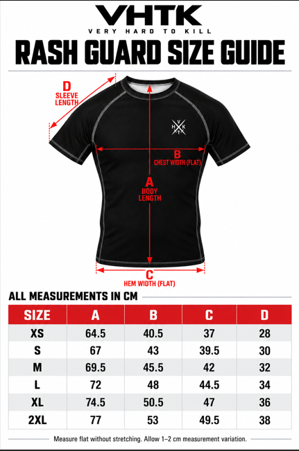 VHTK Rashguard size chart